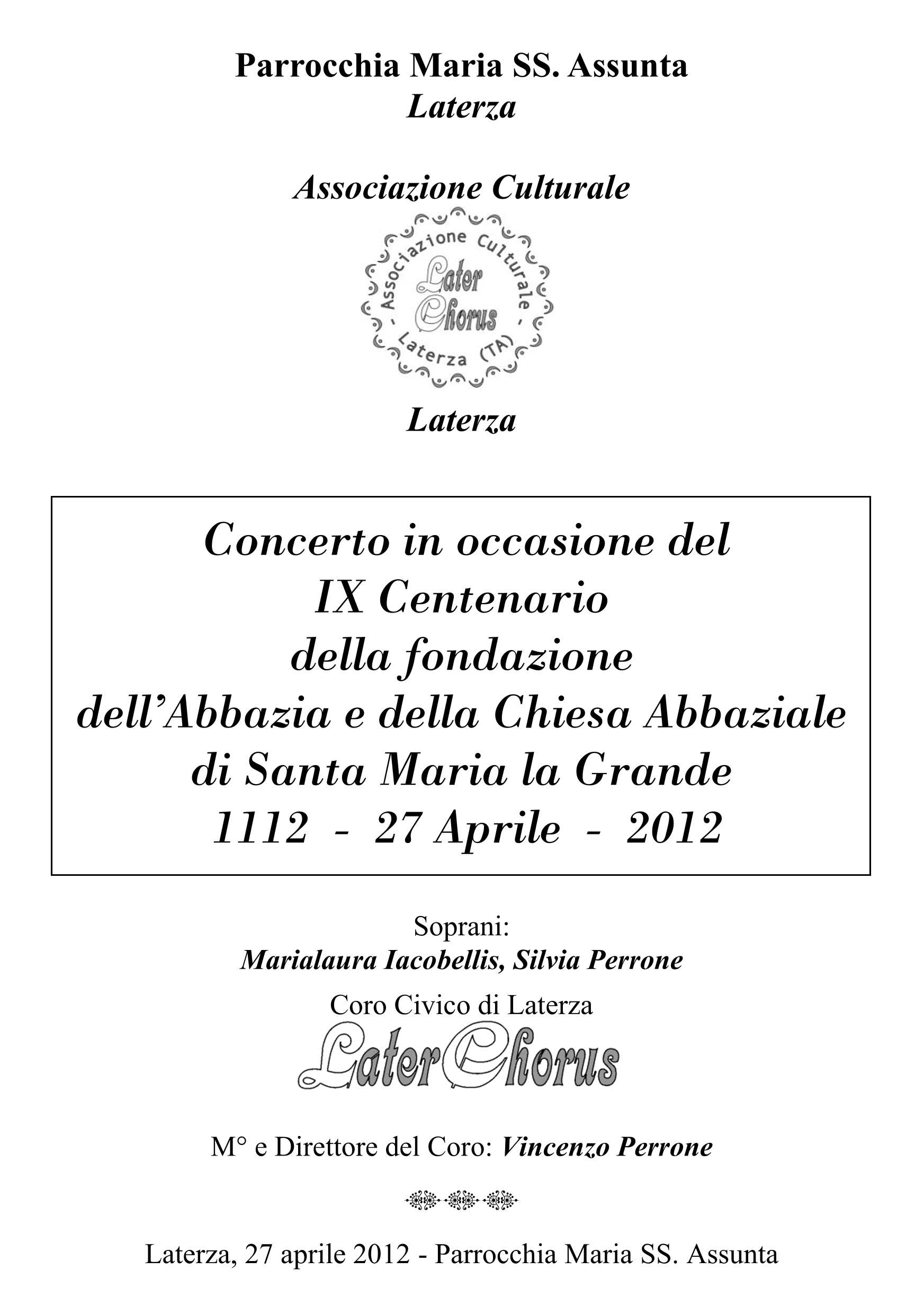 Laterchorus Loc Concerto Cent Abbazia S Maria La Grande 27 04 2012