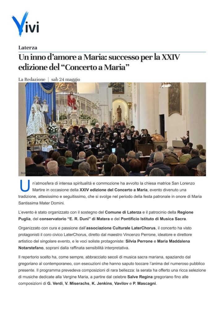 Viviwebtv Laterza Un Inno D’amore A Maria Successo Per La Xxiv Edizione Del “concerto A Maria” 1